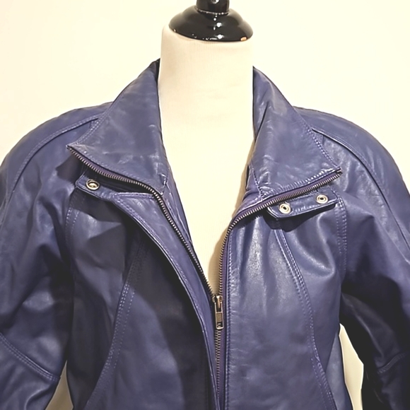 Wilsons Suede & Leather Jackets & Blazers - Purple leather bomber biker moto jacket pockets lined Wilson's Leather